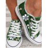 Floral Print Frayed Hem Lace Up Flat Shoes - Vert EU 40