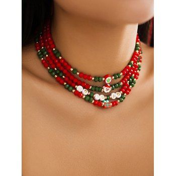 

4pcs Layered Beaded Cute Santa Claus Gift Letter Christmas Choker Necklaces Set, Multicolor a
