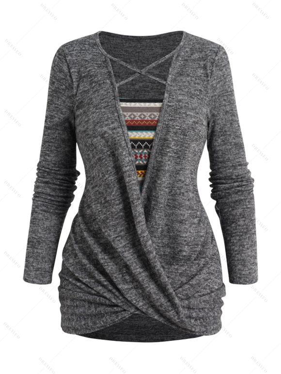 Haut Croisé Tricoté à Motif Tribal - Gris XXL | US 14