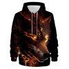 Sweat à Capuche 3D Loup en Feu Imprimé à Manches Longues à Cordon - multicolor 3XL