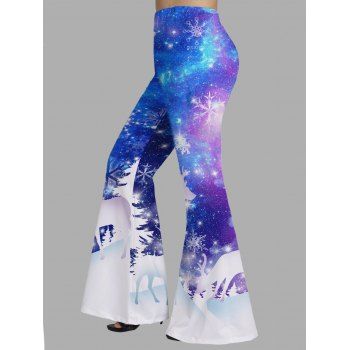 

Plus Size Christmas Flare Pants Snow Galaxy Elk Snowflake 3D Print Elastic Waist Long Pants, Sky blue