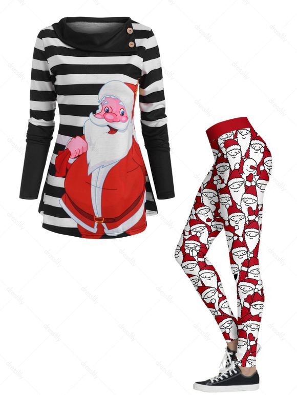 Legging Moulant Long Rayé à Boutons et Imprimé Père Noël - multicolor S | US 4