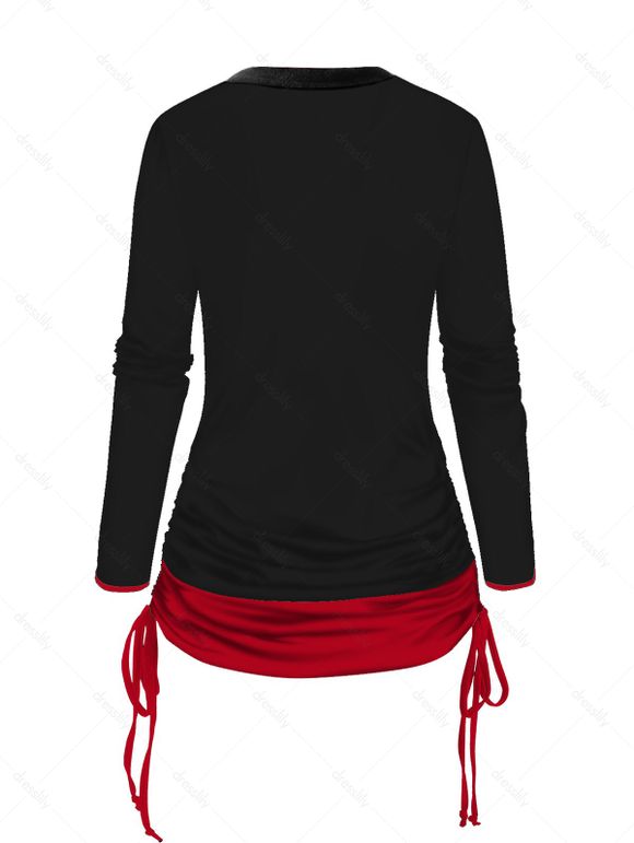 T-shirt Court Motif de Squelette Arbre de Noël en Blocs de Couleurs à Manches Longues Fausse Deux Pièces - Noir S | US 4