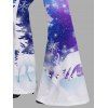 Pantalon Évasé Long Imprimé Renne de Noël et Flocon de Neige 3D à Taille Élastique Grande Taille - Bleu Ciel 5X | US 24