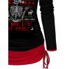T-shirt Court Motif de Squelette Arbre de Noël en Blocs de Couleurs à Manches Longues Fausse Deux Pièces - Noir XXL | US 12