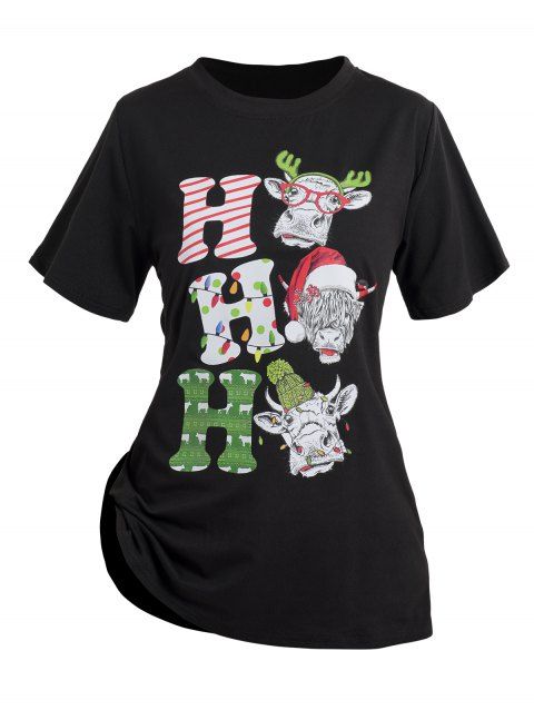 T-shirt Père Noël Mignon Imprimé Manches Courtes à Col Rond
