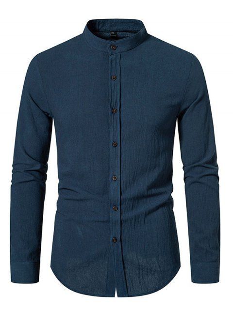 Solid Color Long Sleeve Shirt Button Down Stand-up Casual Shirt