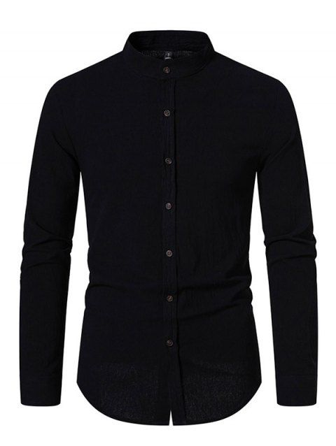 Chemise Décontractée en Couleur Unie Boutonnée Manches Longues à Col Debout