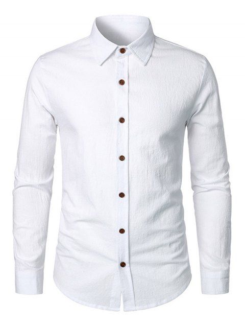 Solid Color Long Sleeve Shirt Turndown Collar Button Down Casual Shirt