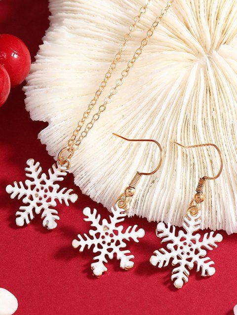 Christmas Snowflake Pendant Chain Necklace And Hook Drop Earrings Set