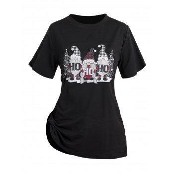 

Cute Santa Claus Christmas Element Print Short Sleeve Round Neck Xmas T-shirt, Multicolor