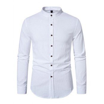

Solid Color Long Sleeve Shirt Button Down Stand-up Casual Shirt, White