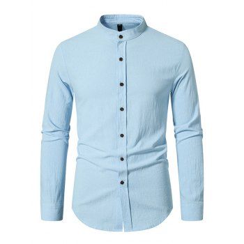 

Solid Color Long Sleeve Shirt Button Down Stand-up Casual Shirt, Light blue