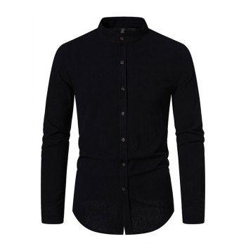 

Solid Color Long Sleeve Shirt Button Down Stand-up Casual Shirt, Black