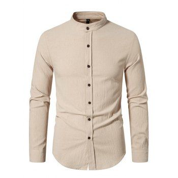 

Solid Color Long Sleeve Shirt Button Down Stand-up Casual Shirt, Light coffee