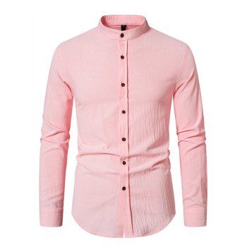 

Solid Color Long Sleeve Shirt Button Down Stand-up Casual Shirt, Light pink