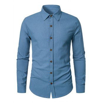 

Solid Color Long Sleeve Shirt Turndown Collar Button Down Casual Shirt, Sky blue