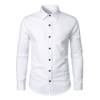 

Solid Color Long Sleeve Shirt Turndown Collar Button Down Casual Shirt, White