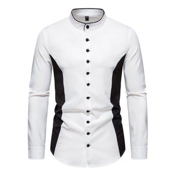 

Two Tone Long Sleeve Shirt Button Down Stand-up Casual Contrast Shirt, White