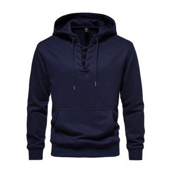 

Solid Color Lace Up Hoodie Kangaroo Pocket Drawstring Casual Hoodie, Midnight blue