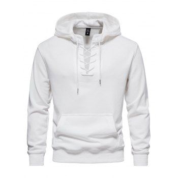 

Lace Up Solid Color Casual Hoodie Drawstring Kangaroo Pocket Hoodie, White