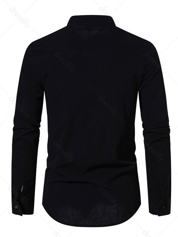 Chemise Décontractée en Couleur Unie Boutonnée Manches Longues à Col Debout - Noir XL