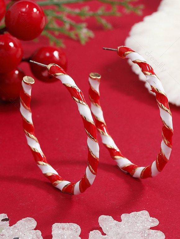 Boucles D'Oreilles Manchette en Forme de Bonbon de Noël - Rouge 