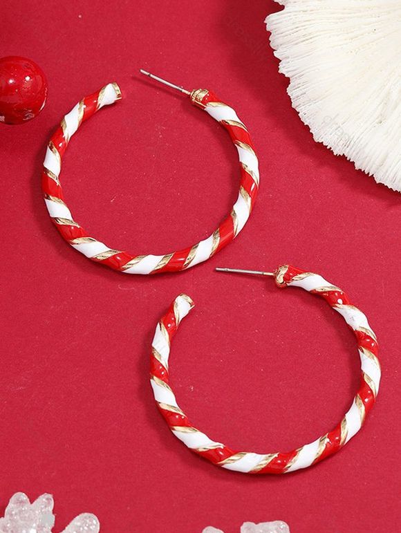 Boucles D'Oreilles Manchette en Forme de Bonbon de Noël - Rouge 