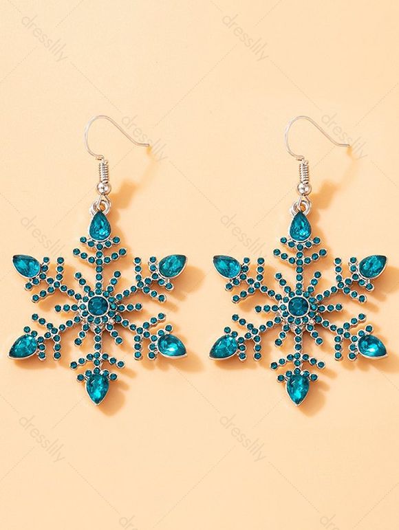 Boucles D'Oreilles Pendantes de Noël Au Crochet Flocon de Neige en Diamant Artificiel - Ciel Bleu Foncé 