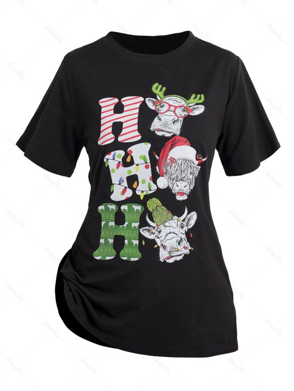 T-shirt Père Noël Mignon Imprimé Manches Courtes à Col Rond - multicolor A L | US 8-10
