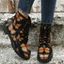 Allover Butterfly Print Lace Up Ankle Boots - Brun Doré EU 43