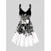 Robe Décontractée Ligne A Ombrée à Imprimé Crâne et Rose - Noir XXL