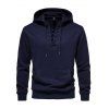 Sweat à Capuche Décontracté en Couleur Unie avec Poche Kangourou à Lacets - Bleu de Minuit 3XL