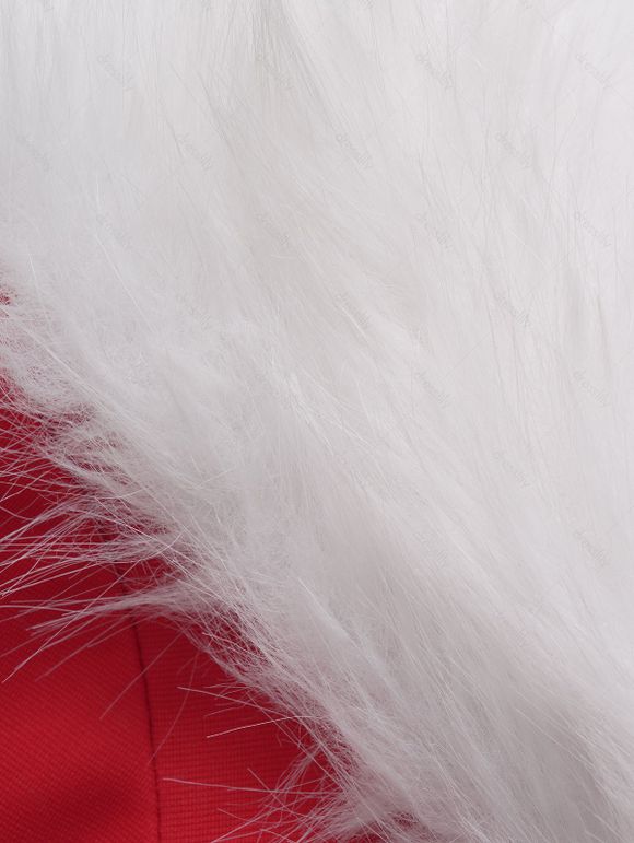 Robe Mi-Longue Ceinturée Fleur Imprimée Manches Longues à Col en Fausse Fourrure - Rouge XL | US 12