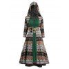 Ensemble de Manteau à Capuche Long Ethnique à Bretelle en Tricot à Lacets - Vert profond XXL | US 14