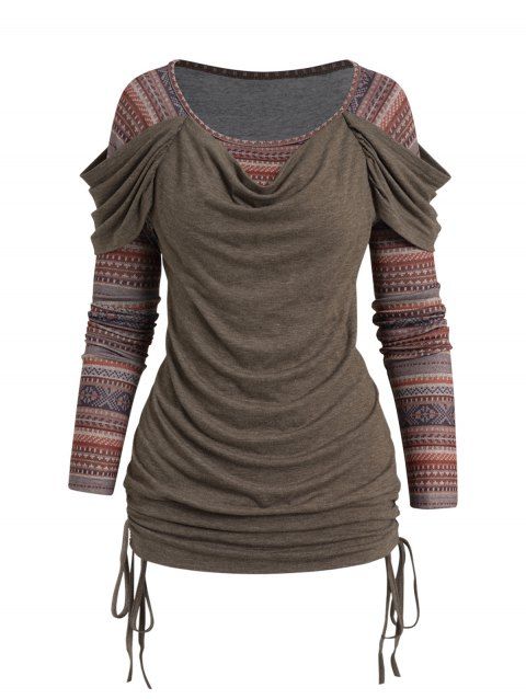 Contrast Color Ethnic Knit Faux Twinset Top Tribal Stripe Geometric Pattern Knitted Twofer Top