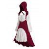 Ensemble de Haut à Capuche Détachable Zippé à Epaule Dénudée et de Mini Robe à Manches Longues à Volants - Rouge foncé XL | US 12