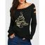 T-shirt de Noël Métallisé Motif de Lettre à Epaule Dénudée à Manches Longues - Noir XXL | US 14