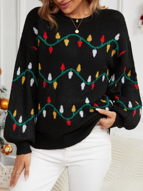 Pull à Motif de Noël à Manches Lanternes