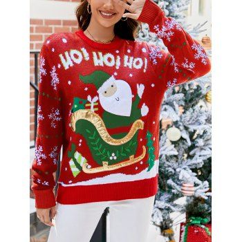 

Christmas Ugly Sweater Santa Claus Snowflake Letter Graphic Crew Neck Pullover Sweater, Red