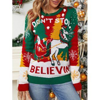 

Christmas Tree Santa Claus Elk Snowflake Ugly Sweater Tiny Ball Crew Neck Pullover Sweater, Multicolor a