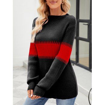 

Contrast Colorblock Patchwork Knit Top Mock Neck Pullover Knitwear, Multicolor a