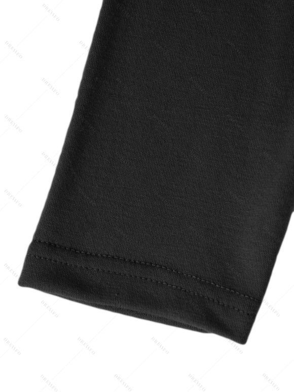 Robe Mi-Longue Superposée Ceinturée Plongeante à Taille Haute en Couleur Unie à Volants - Noir XXL | US 14