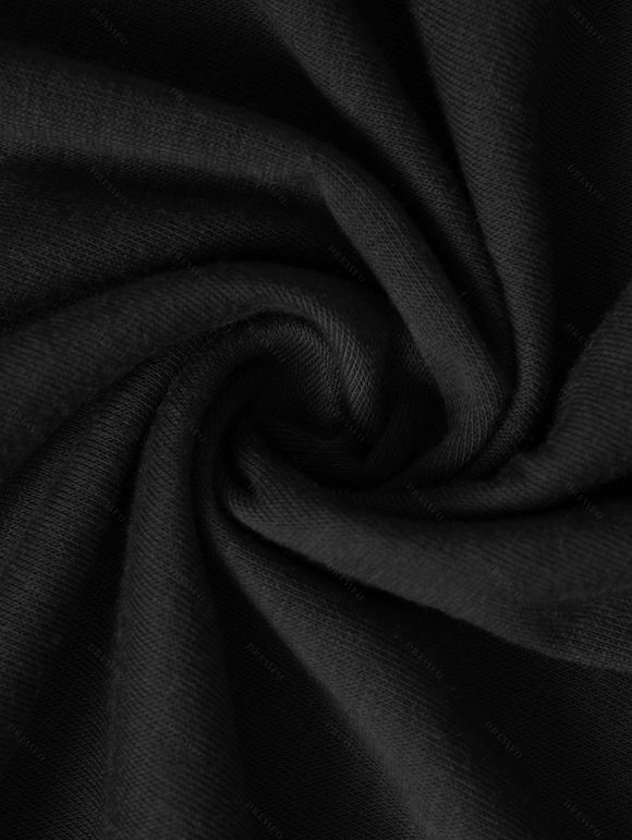 Robe Mi-Longue Superposée Ceinturée Plongeante à Taille Haute en Couleur Unie à Volants - Noir XXL | US 14