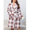 Pyjama Long Ceinturé Fourré à Carreaux Imprimé Grande Taille avec Poches en Avant - Café profond 2XL | US 16