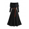 Robe Mi-Longue Superposée Ceinturée Plongeante à Taille Haute en Couleur Unie à Volants - Noir XXL | US 14