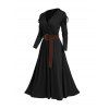 Robe Mi-Longue Superposée Ceinturée Plongeante à Taille Haute en Couleur Unie à Volants - Noir XXL | US 14