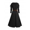 Robe Mi-Longue Superposée Ceinturée Plongeante à Taille Haute en Couleur Unie à Volants - Noir XXL | US 14