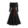 Robe Mi-Longue Superposée Ceinturée Plongeante à Taille Haute en Couleur Unie à Volants - Noir XL | US 12