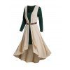 Robe Courte en Maille Côtelée à Manches Longues et Col Plongeant - Vert profond XL | US 12